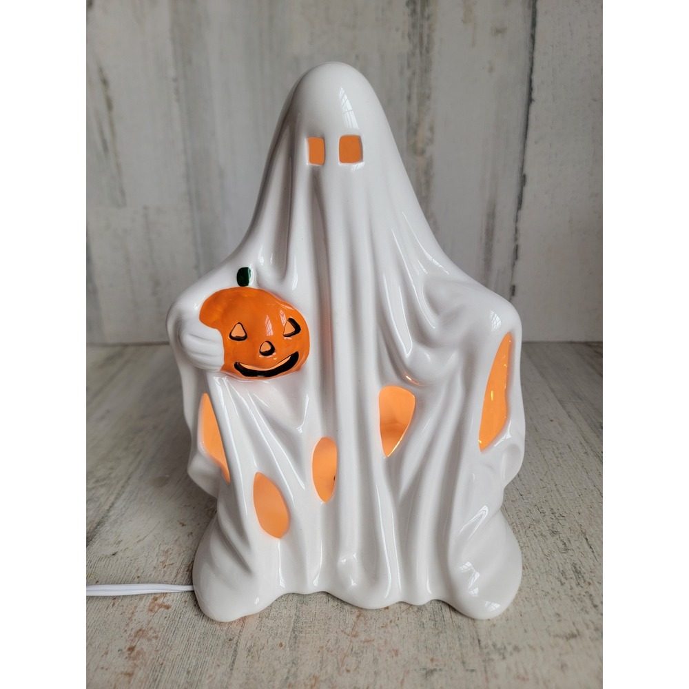 Vintage Halloween ceramic ghost light up pumpkin home decor unique spooky